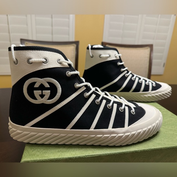 New Gucci GG Logo High Top Sneaker Shoes Black White Size UK 12 / US 12.5 - Picture 2 of 16